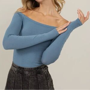 Blue Off-Shoulder Long Sleeve Top